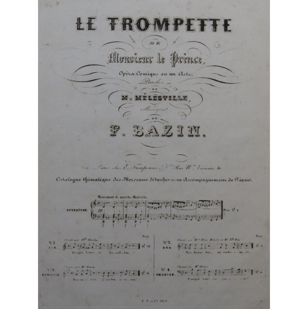 BAZIN François Le Trompette de Monsieur le Prince No 4 Chant Piano ca1846
