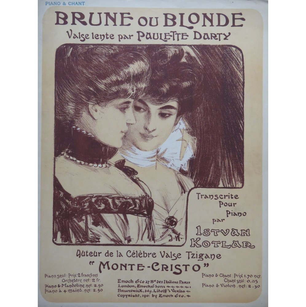 DARTY Paulette Brune ou Blonde Chant Piano 1901