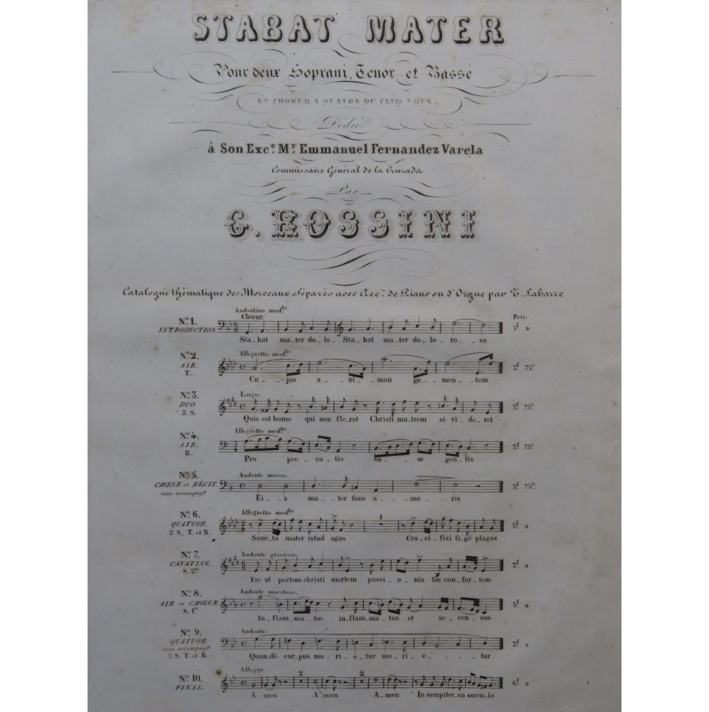 ROSSINI G. Stabat Mater No 1 Chant Piano ca1840