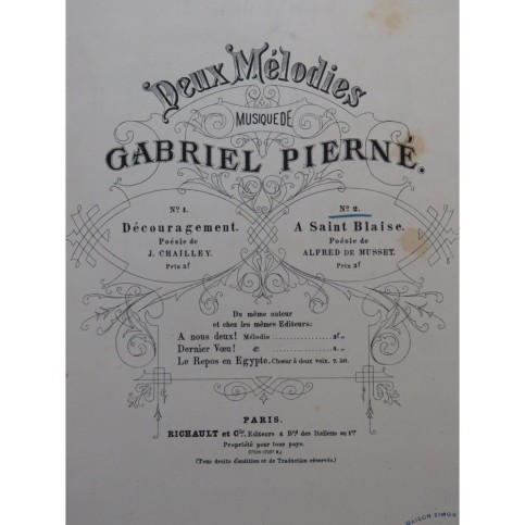 PIERNÉ Gabriel A Saint Blaise Chant Piano ca1885