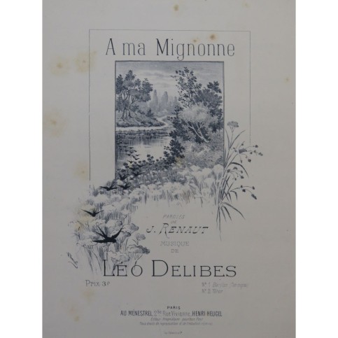 DELIBES Léo A ma mignonne Chant Piano ca1880