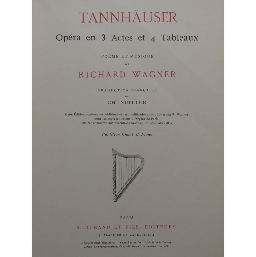 WAGNER Richard Tannhäuser Opéra Piano Chant XIXe