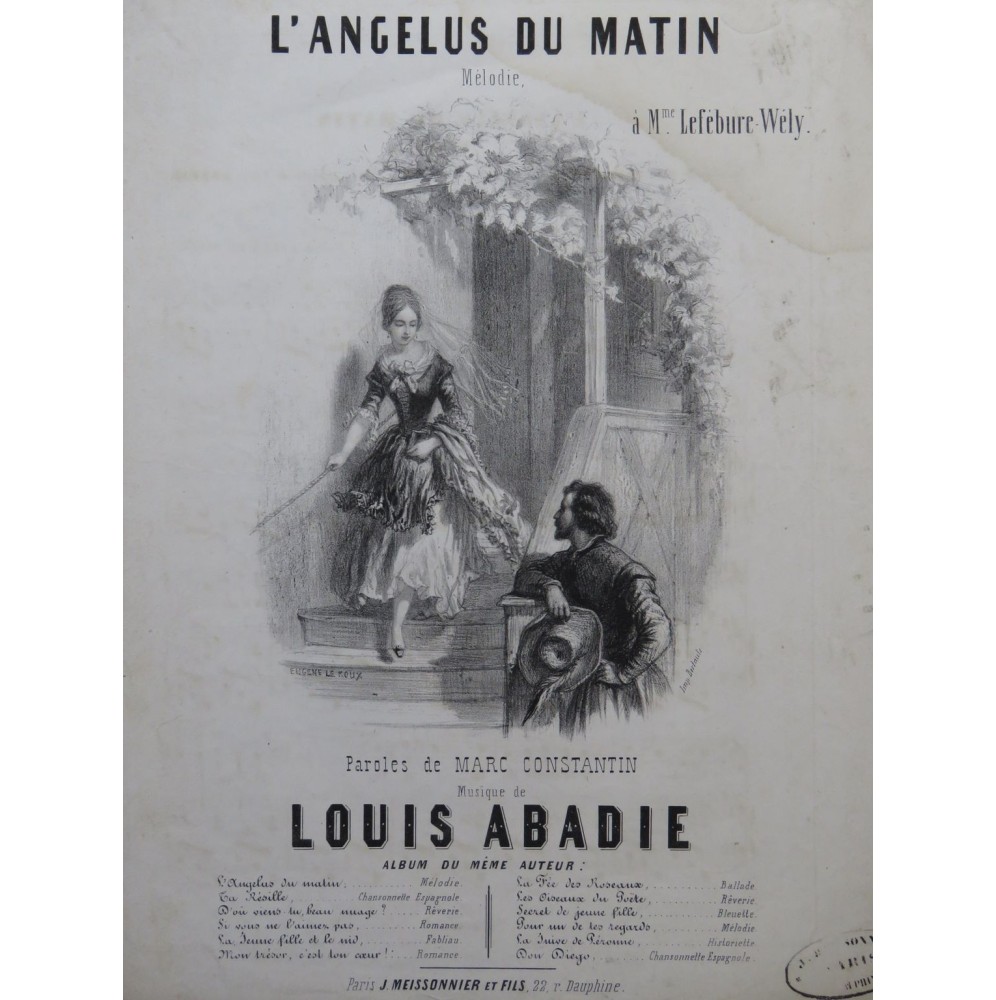 ABADIE Louis L’angélus du matin Chant Piano ca1845