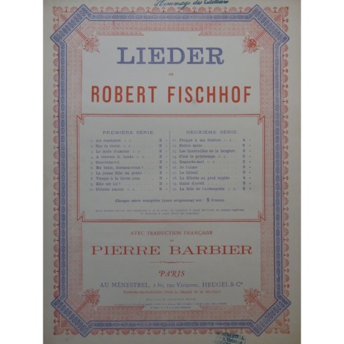 FISCHHOF Robert Les Funérailles de la Bergère Chant Piano ca1892