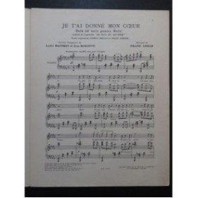 LEHAR Franz Je t'ai donné mon coeur Chant Piano 1931