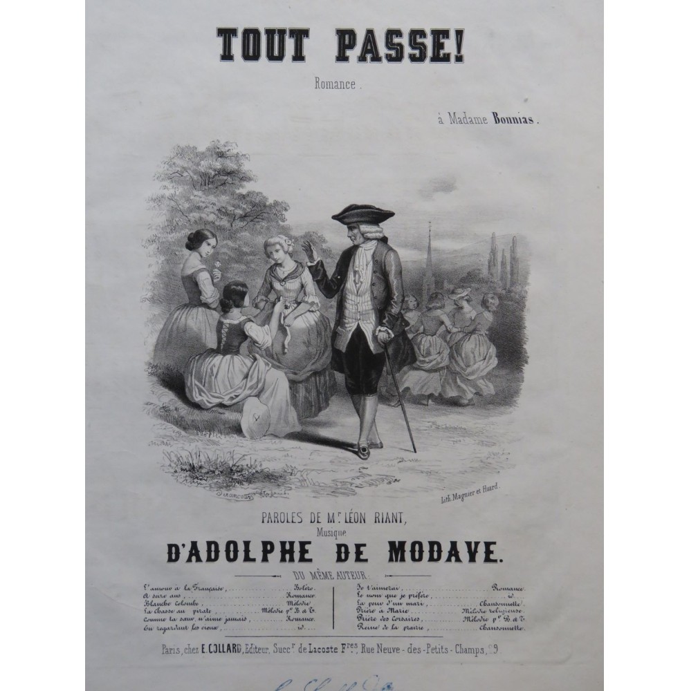 DE MODAVE Adolphe Tout passe ! Chant Piano ca1840