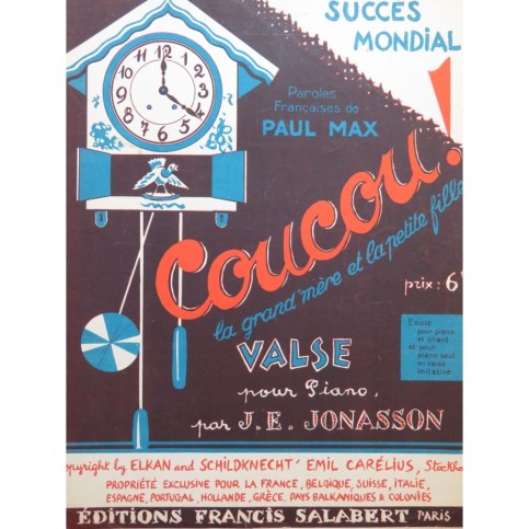 JONASSON J. E. Coucou Valse Piano 1932