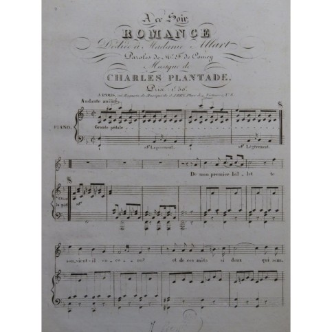 PLANTADE Charles A ce soir Chant Piano ca1830