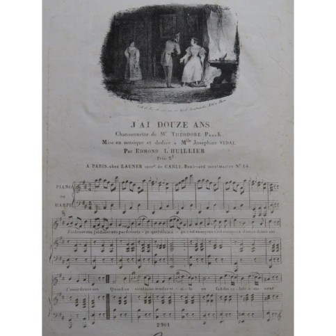 LHUILLIER Edmond J'ai douze ans Chant Piano ca1830