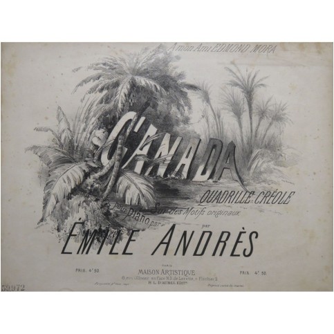 ANDRÈS Émile Canada Quadrille Créole Piano ca1850