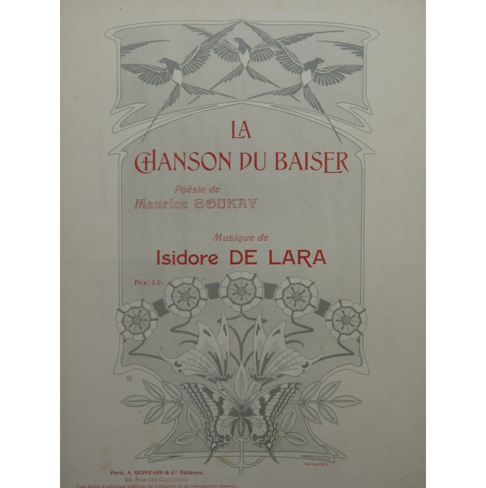 DE LARA Isidore La Chanson du Baiser Chant Piano ca1900