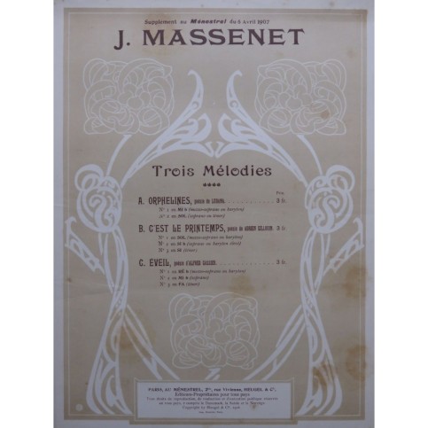 MASSENET Jules Orphelines Chant Piano 1907