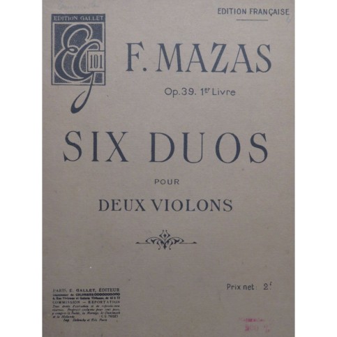 MAZAS F. 6 Duos pour 2 Violons op 39 1er Livre Violon