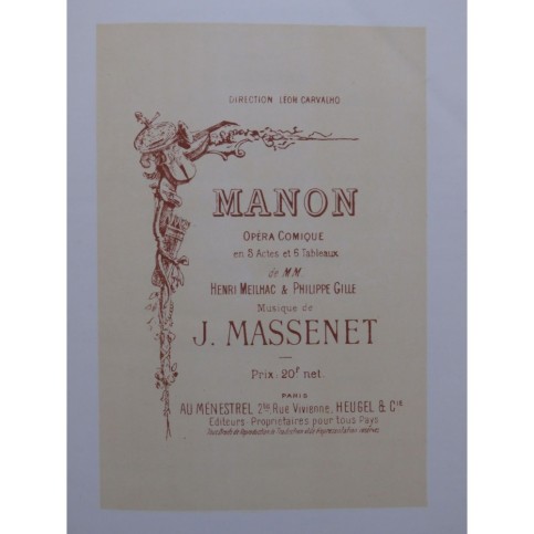MASSENET Jules Manon Chant Piano 1895