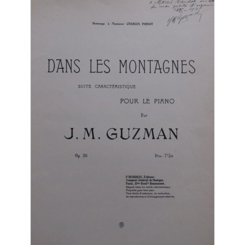 GUZMAN J. M. Dans les Montagnes Dédicace Piano
