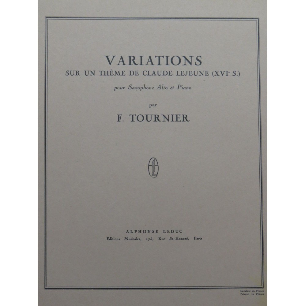 TOURNIER Franz Variations  Saxophone Piano 1955