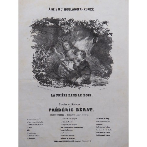 BÉRAT Frédéric La Prière dans le bois Chant Piano ca1840