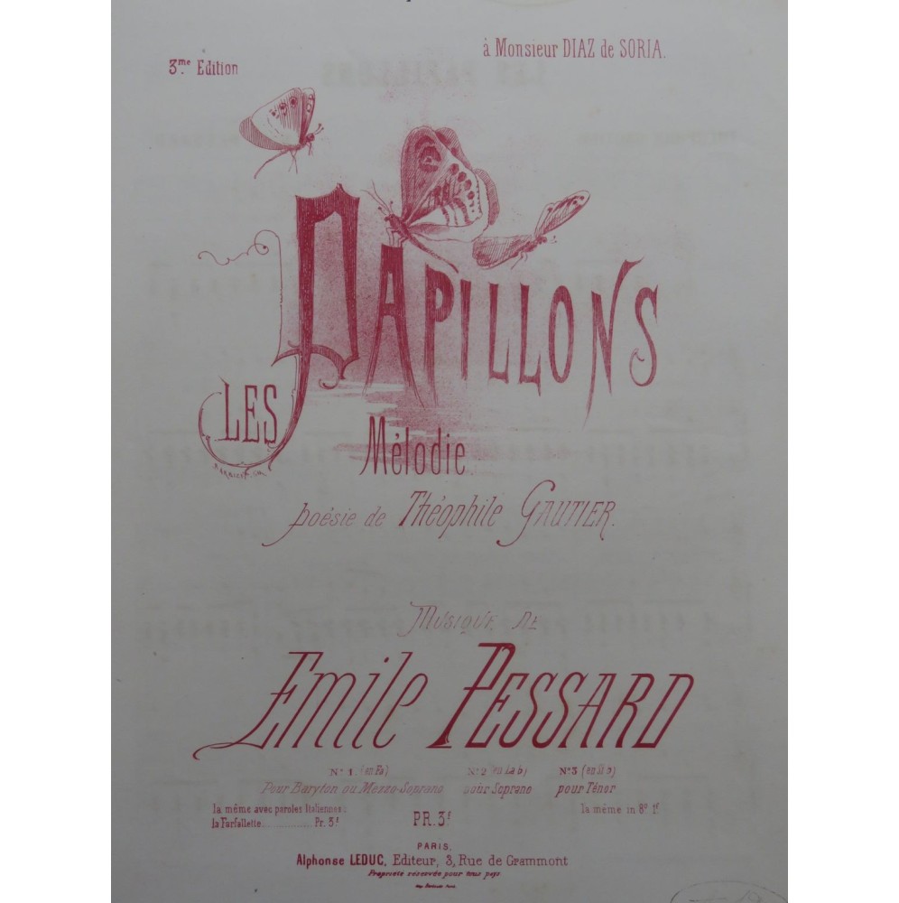 PESSARD Émile Papillons Chant Piano ca1868