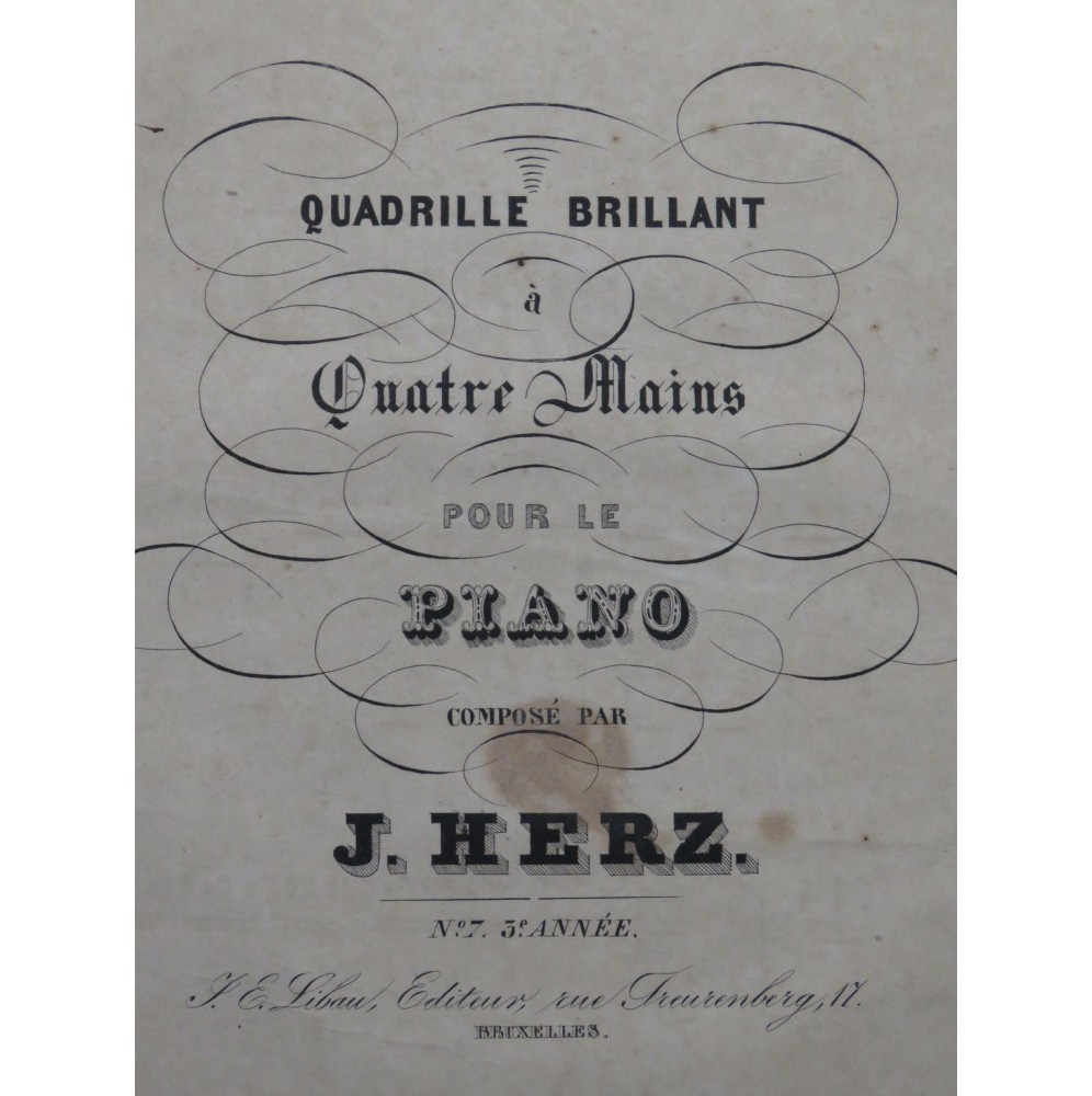 HERZ Jacques Quadrille Brillant Piano 4 mains XIXe
