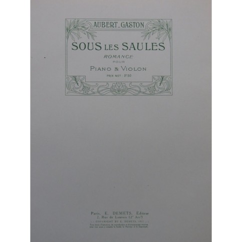 AUBERT Gaston Sous les Saules Violon Piano 1915