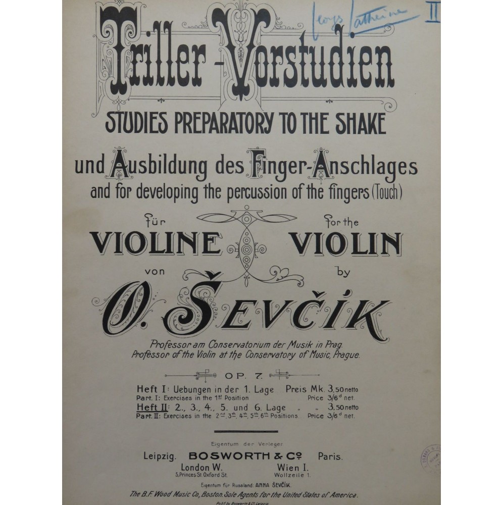 SEVCIK Otakar Triller Vorstudien Exercices Trille 2ème Partie Violon 1901