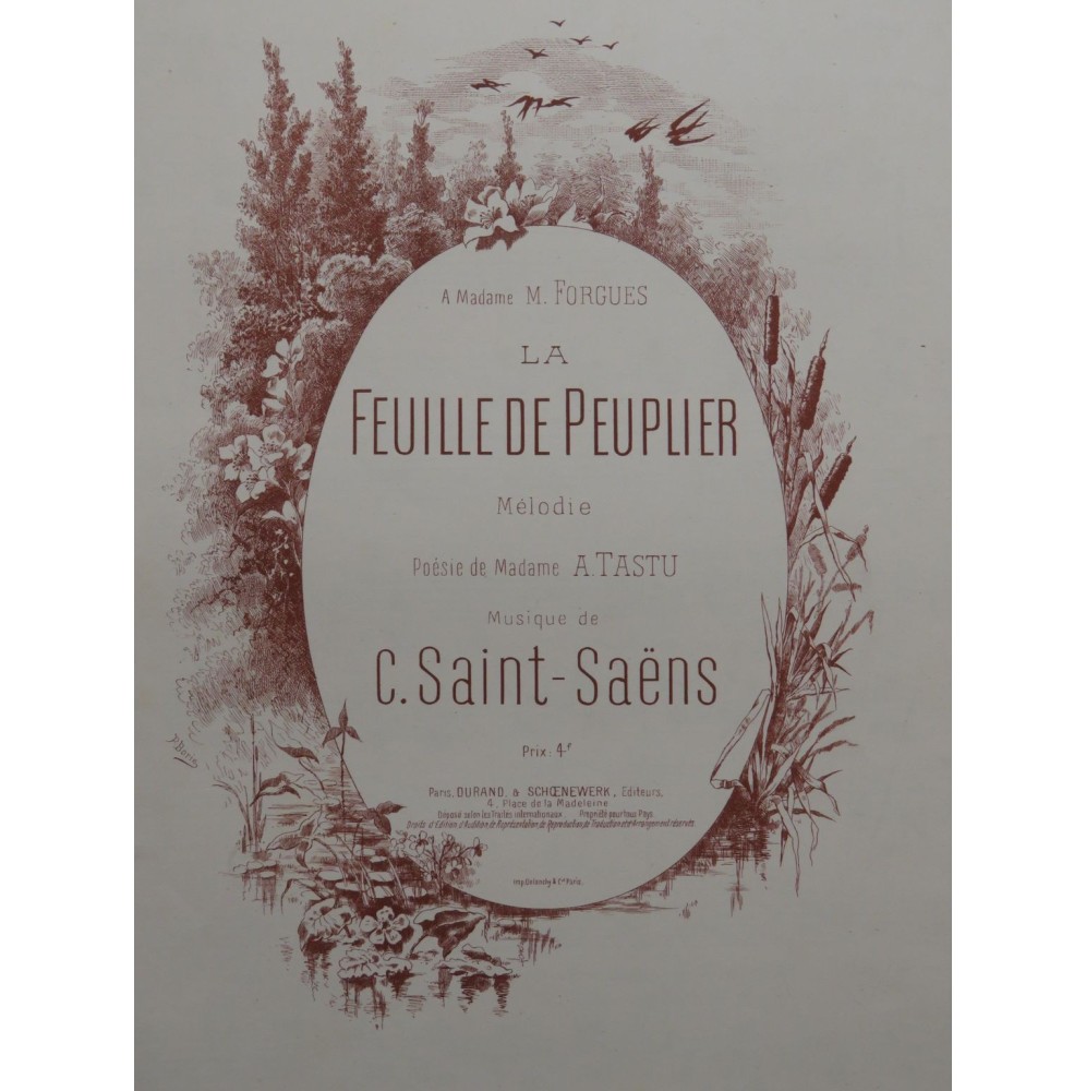 SAINT-SAËNS Camille Feuille de Peuplier Chant Piano 1885
