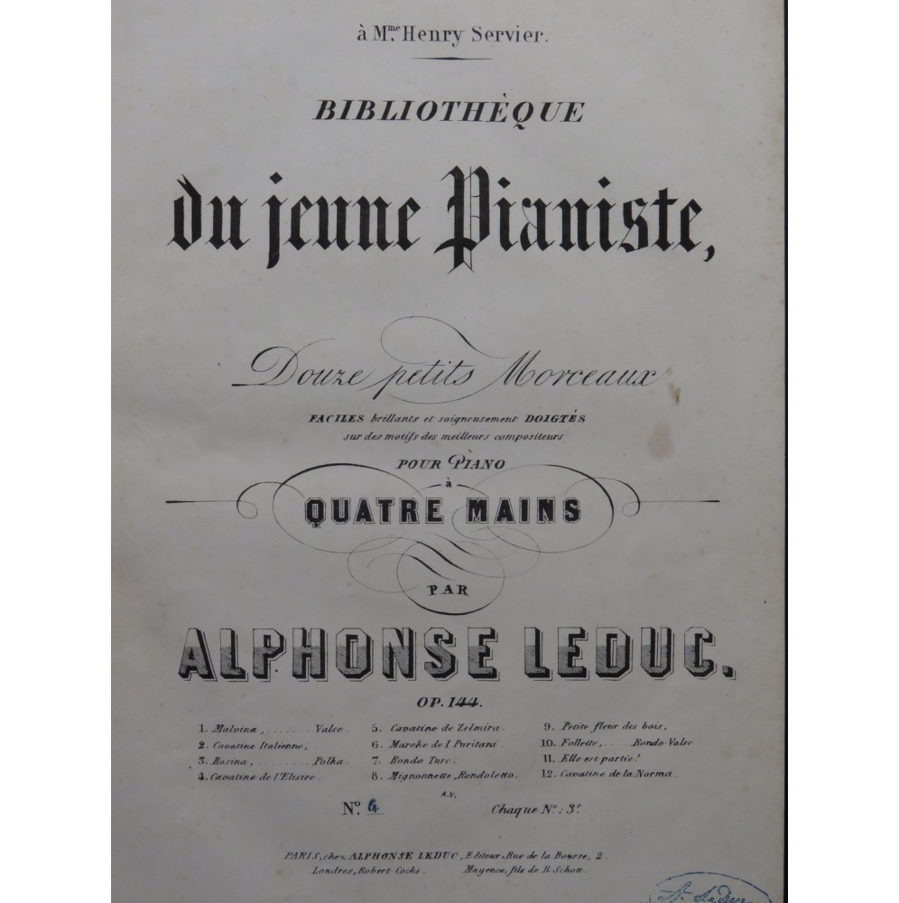 LEDUC Alphonse Marche d'I Puritani de Bellini Piano 4 mains ca1855