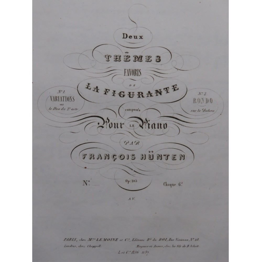 HÜNTEN François Rondo sur le Boléro La Figurante Piano ca1840