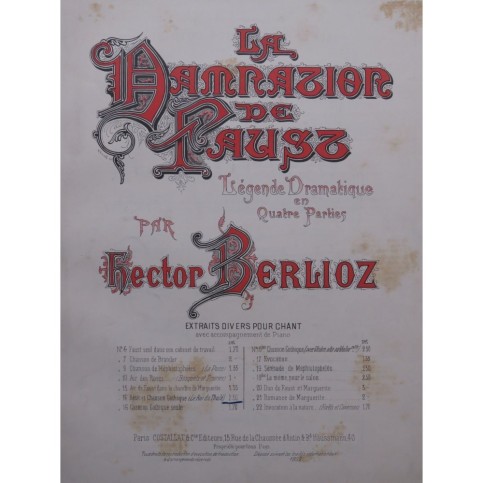BERLIOZ Hector La Damnation de Faust No 16  Romance Chant Piano 1896