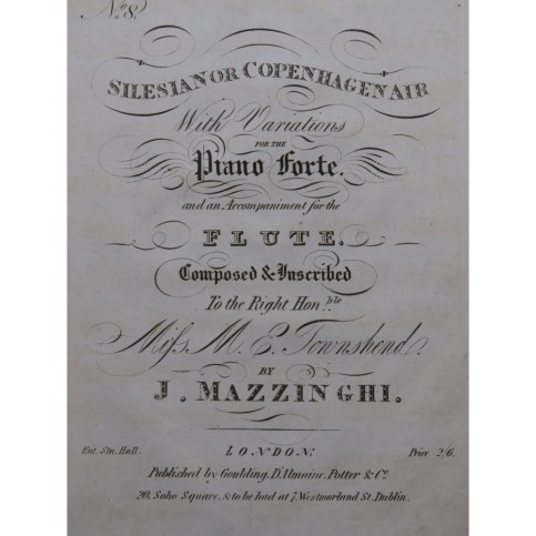 MAZZINGHI Joseph Silesian or Copenhagen Air Piano Flûte ca1820