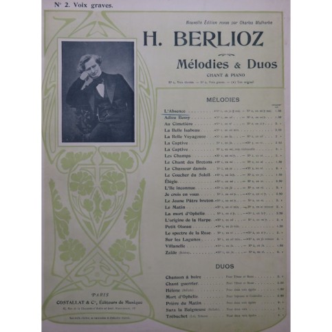 BERLIOZ Hector L'absence Piano Chant ca1901