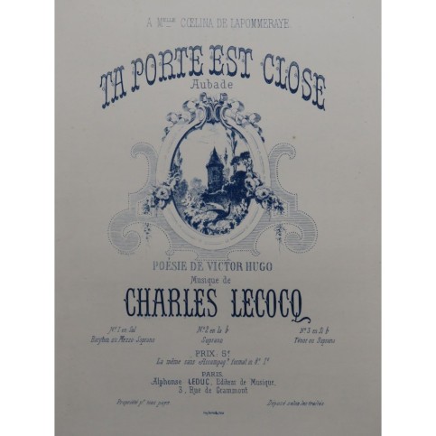LECOCQ Charles Ta porte est close Chant Piano ca1877