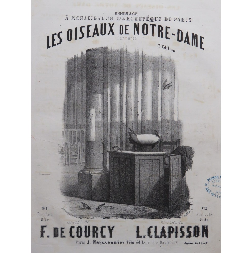 CLAPISSON Louis Les Oiseaux de Notre-Dame Chant Piano ca1850