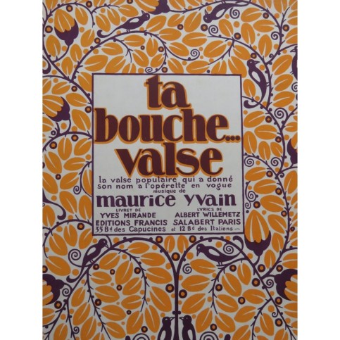 YVAIN Maurice Ta Bouche-Valse Piano 1922