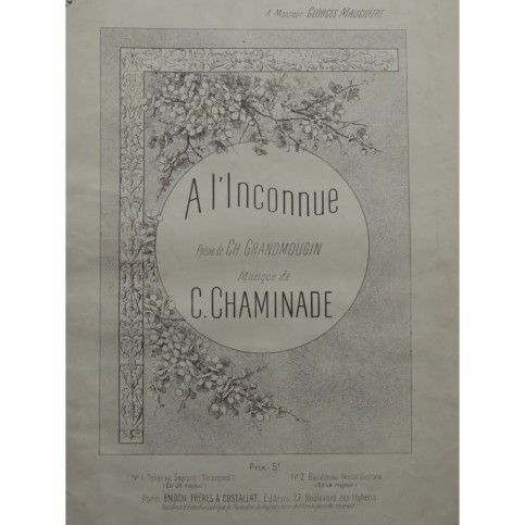 CHAMINADE Cécile A l'Inconnue Chant Piano ca1892