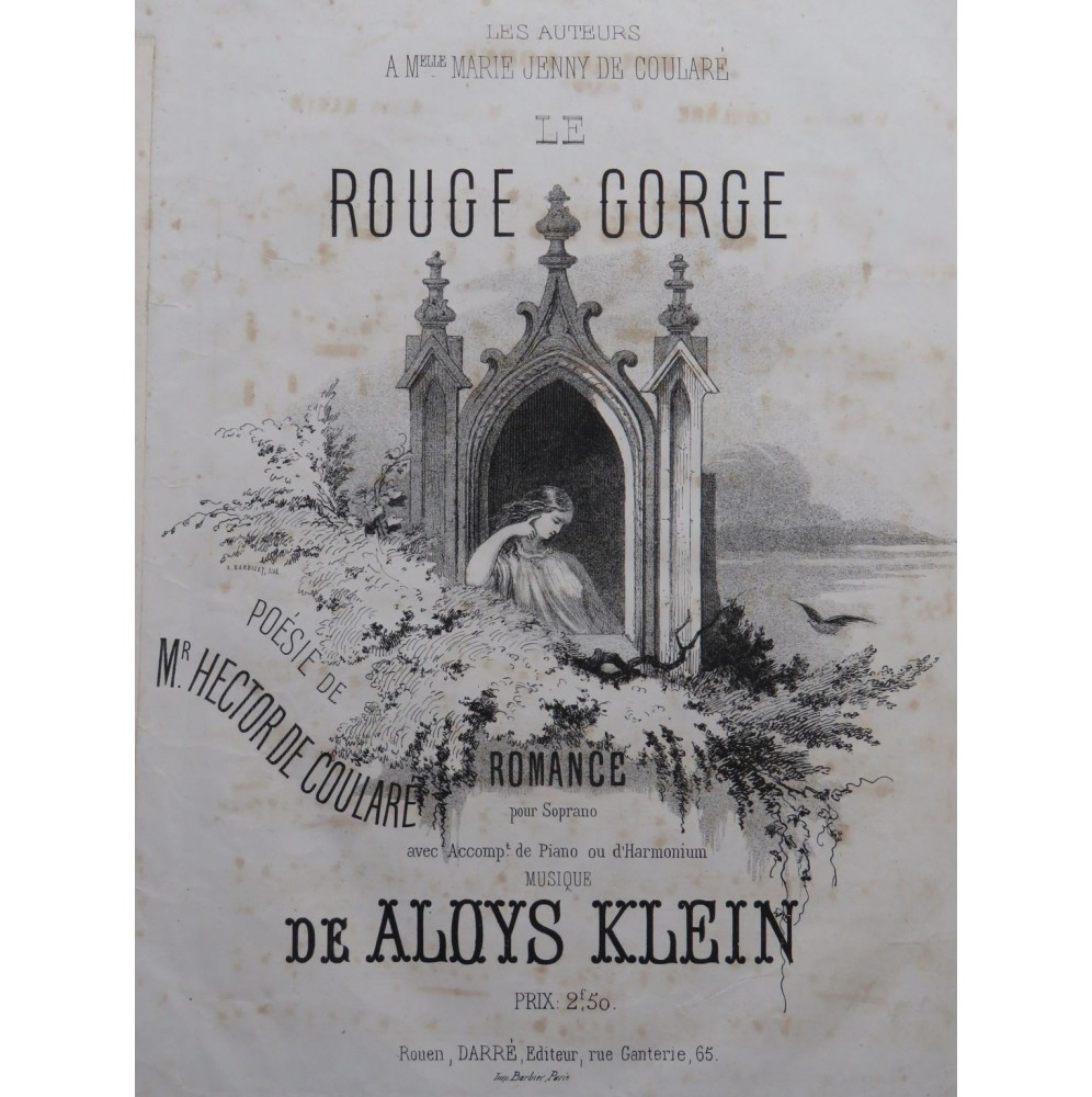KLEIN Aloys Rouge Gorge Chant Piano ca1850