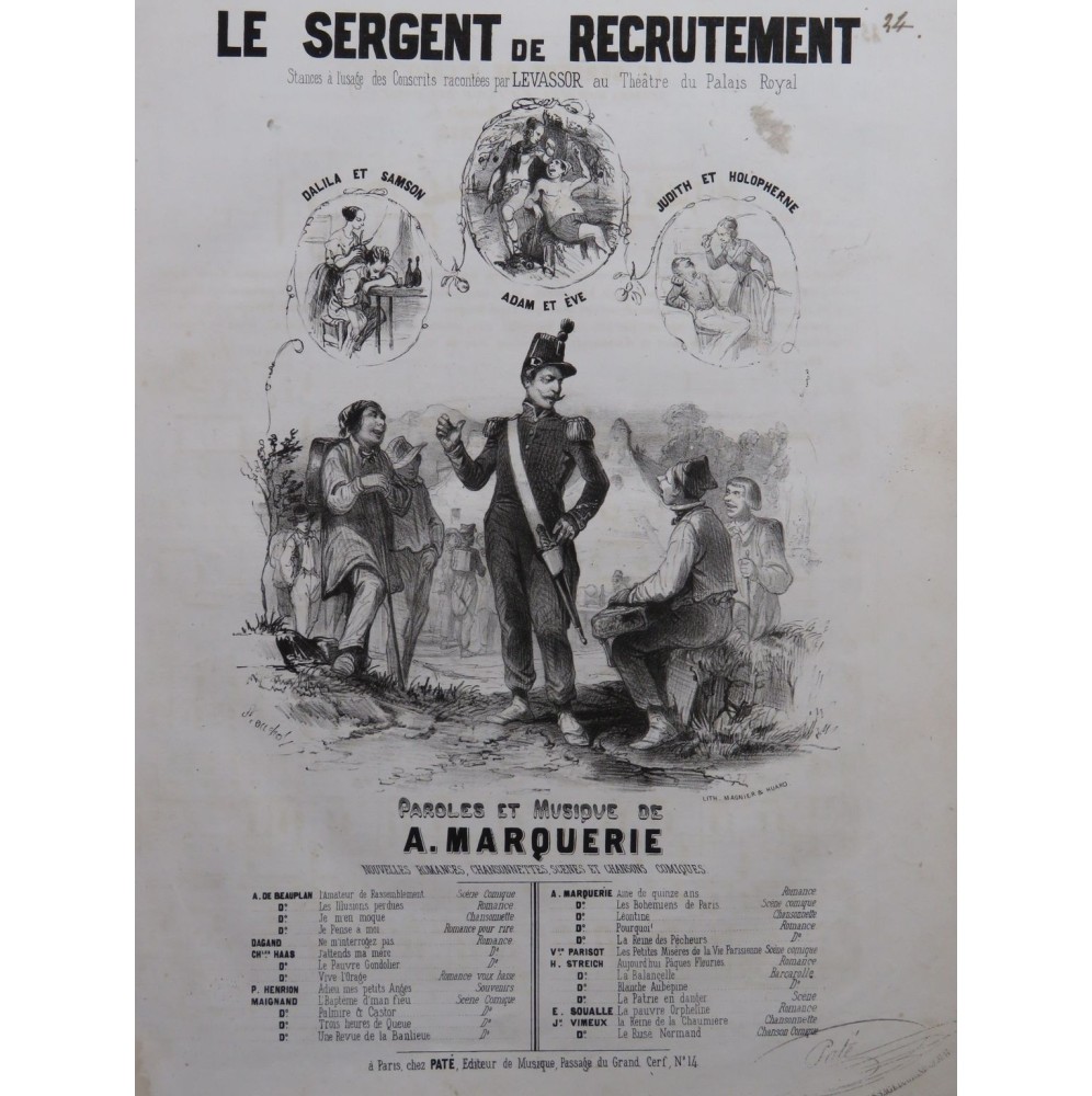 MARQUERIE A. Le Sergent de recrutement Chant Piano ca1840