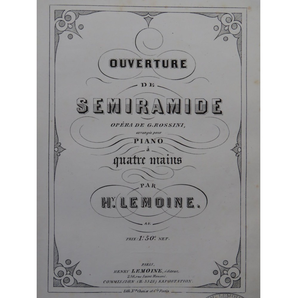 ROSSINI G. Semiramide Ouverture Piano 4 mains ca1860
