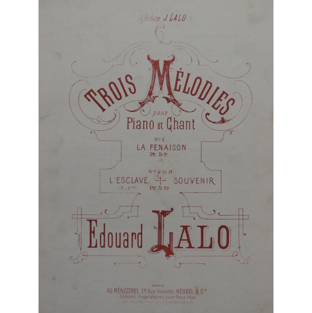 LALO Edouard L'Esclave Chant Piano ca1892