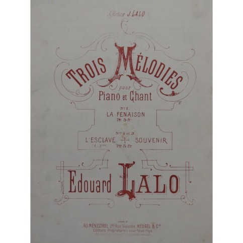 LALO Edouard L'Esclave Chant Piano ca1892