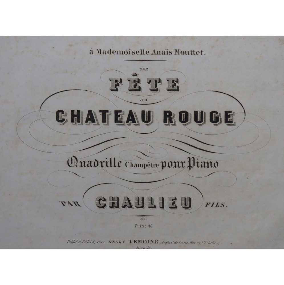 CHAULIEU Fils Fête au Chateau Rouge Piano ca1850