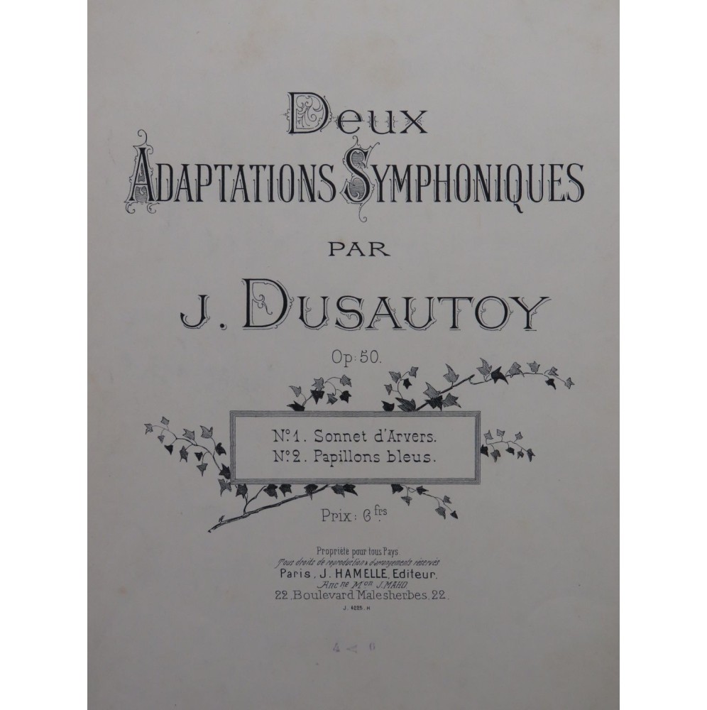 DUSAUTOY Jacques Deux Adaptations Symphoniques Piano 1898