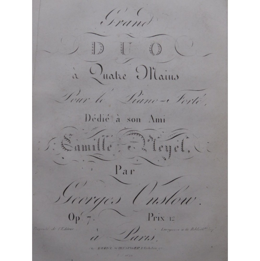 ONSLOW Georges Grand Duo op 7 Piano 4 mains ca1835