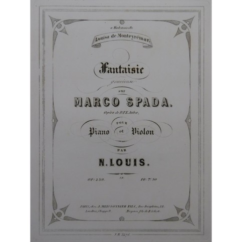 LOUIS N. Fantaisie sur Marco Spada Auber Violon Piano ca1853