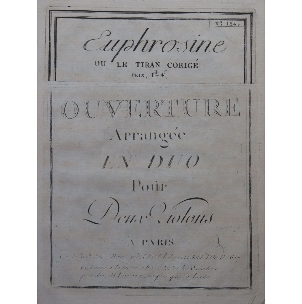 MÉHUL Euphrosine ou Le Tiran Corrigé Ouverture 2 Violons ca1790