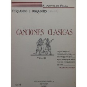 OBRADORS Fernando J. Canciones Clasicas Vol 3 Chant Piano 1941
