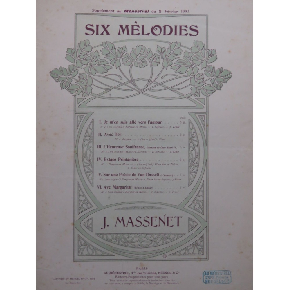 MASSENET Jules Avec toi ! Chant Piano 1903