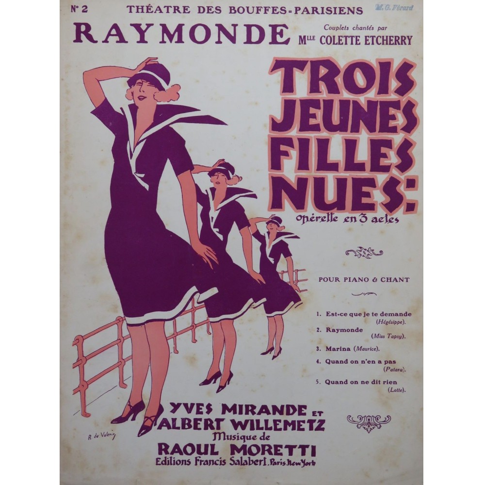MORETTI Raoul Raymonde Chant Piano 1926