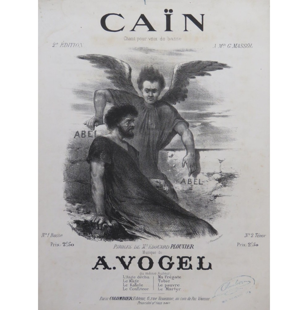 VOGEL A. Caïn Chant Piano ca1850
