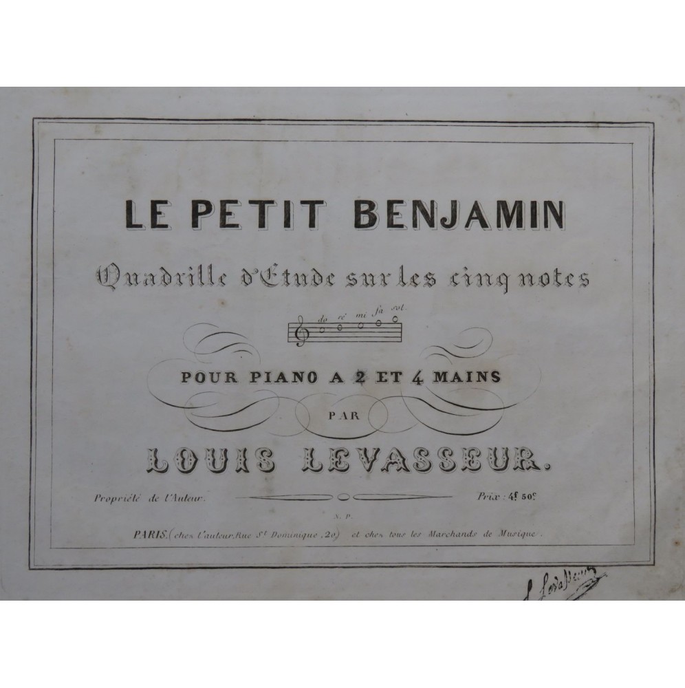 LEVASSEUR Louis Le Petit Benjamin Quadrille Piano 4 mains XIXe